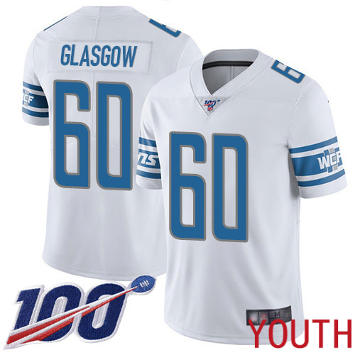 Detroit Lions Limited White Youth Graham Glasgow Road Jersey NFL Football #60 100th Season Vapor Untouchable